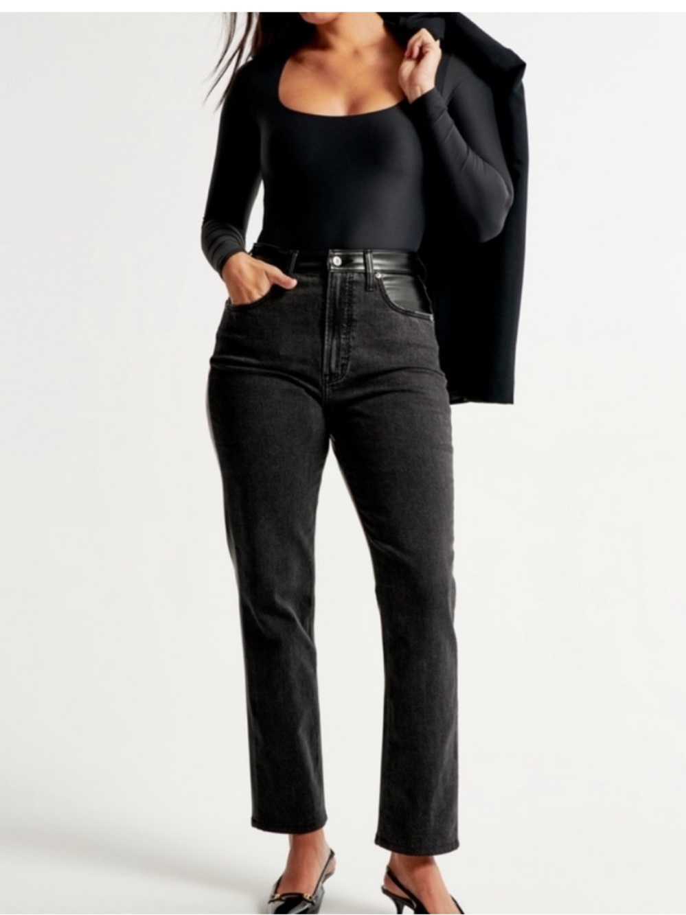 Abercrombie & Fitch The Ankle Straight Jeans Ultra High Rise Faux Leather Back
